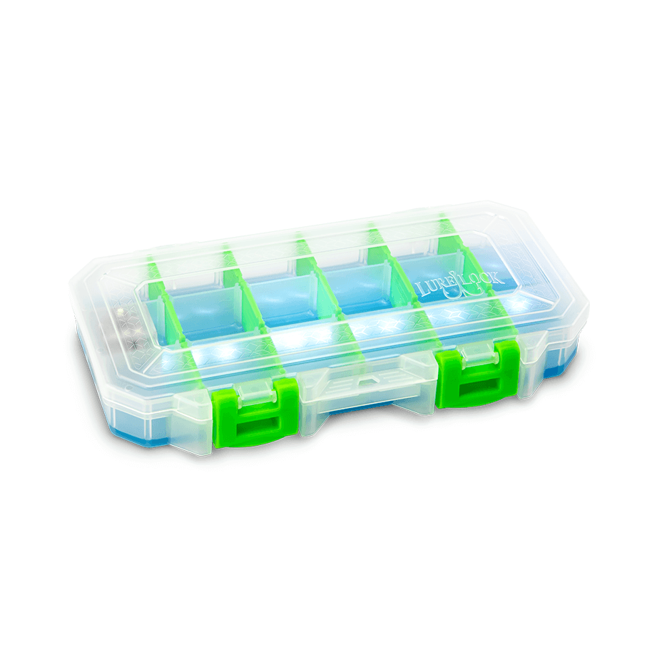 Light It Up” LED Lure Lock Fishing Tackle Box Perfect Night Fishing